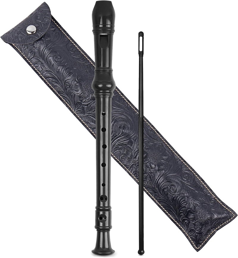 Jasenna Recorder Instrument for Beginner Adults,8-Hole Soprano Descant Recorder Music Flute with with Cleaning Rod & Leather Case For Home Entertainment(3-Carved Black) - Image 1