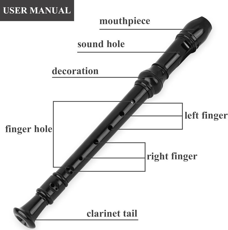 Jasenna Recorder Instrument for Beginner Adults,8-Hole Soprano Descant Recorder Music Flute with with Cleaning Rod & Leather Case For Home Entertainment(3-Carved Black) - Image 4