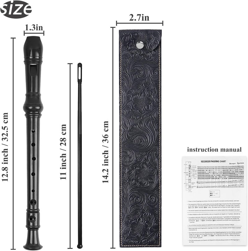 Jasenna Recorder Instrument for Beginner Adults,8-Hole Soprano Descant Recorder Music Flute with with Cleaning Rod & Leather Case For Home Entertainment(3-Carved Black) - Image 2