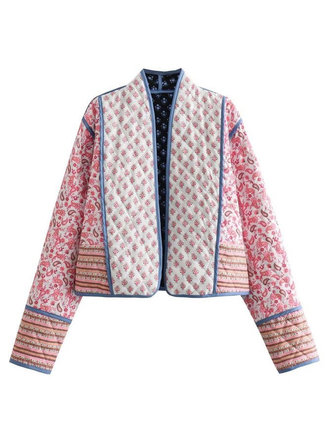 Yimoon Women's Quilted Jacket Lightweight Floral Print Cropped Puffer Coat Short Padded Open Front Winter Outwear - Image 1
