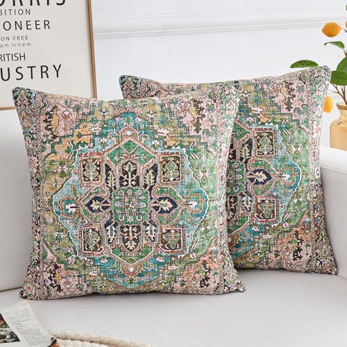 BUAEL Boho Throw Pillow Covers 18x18 inch Set of 2Boho Vintage Carpet Pattern Antique Ethnic Decor Double Sided Pattern Cushion Cover Soft Pillow Case Living Sofa Room Bed Square Pillow Cover - Image 1