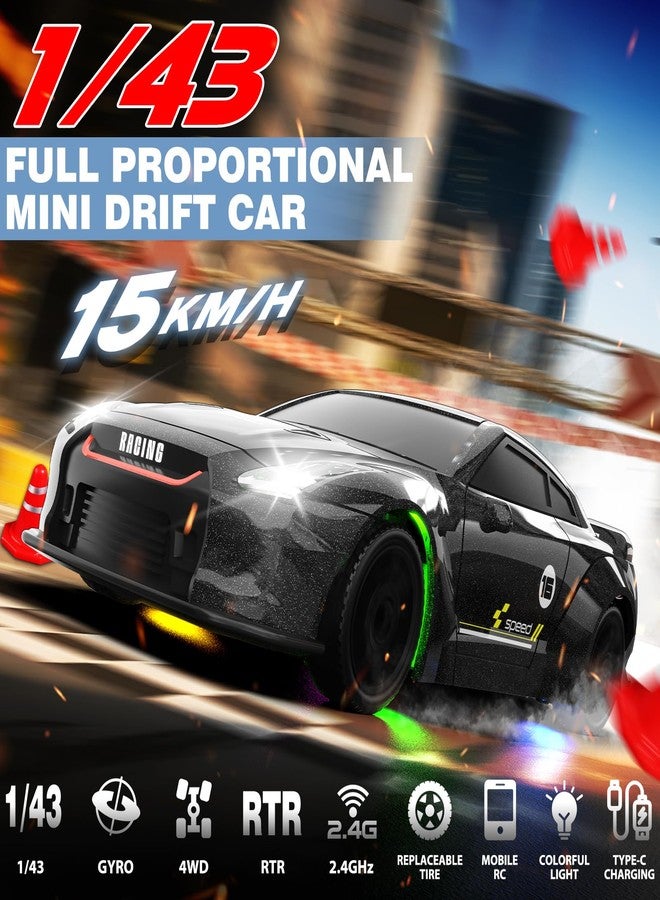 Sakeye 1/43 RC Drift Car, Mini Drifting RC Car with Gyro 2.4GHz Full Proportional Drift Cars 4WD RTR Remote Control Cars with Colorful Lights High Speed Fast Racing Vehicle Gift for Kids Boys Adults - Image 2