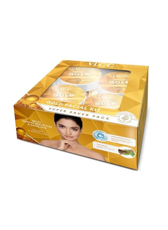 VLCC Gold Facial Kit Super Saver Pack - 1600g - For Bright and Glowing Skin | Parlour Glow with 24K Gold Bhasma | Smooth Skin and Youthful Glow | With Hyaluronic Acid. - Image 1