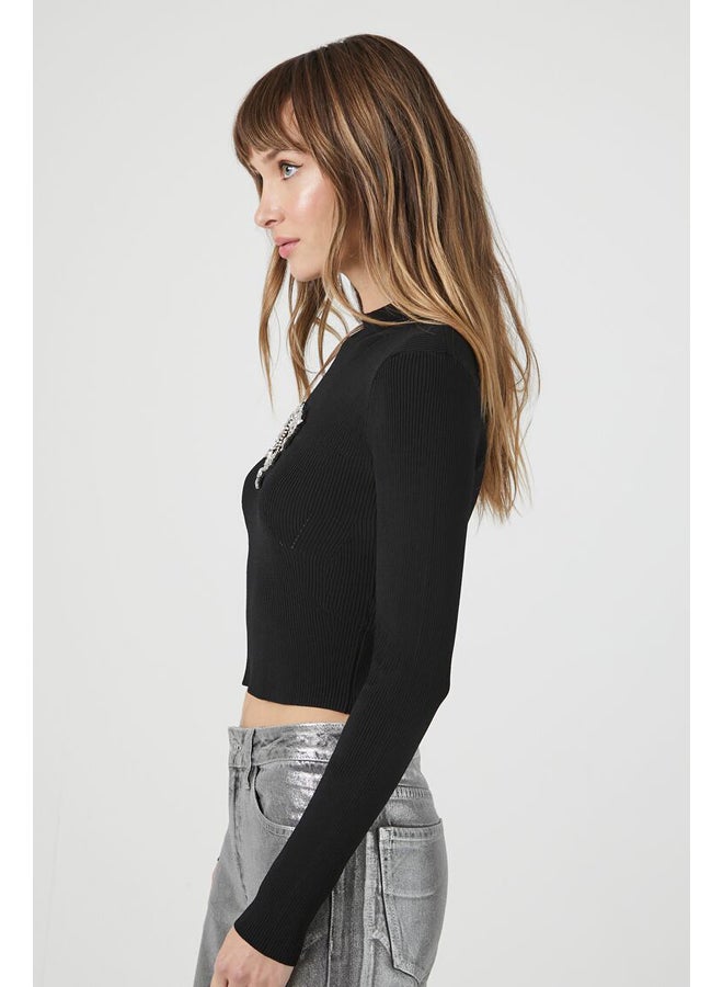 FOREVER 21 Heart Cutout Faux Gem Sweater - Image 3