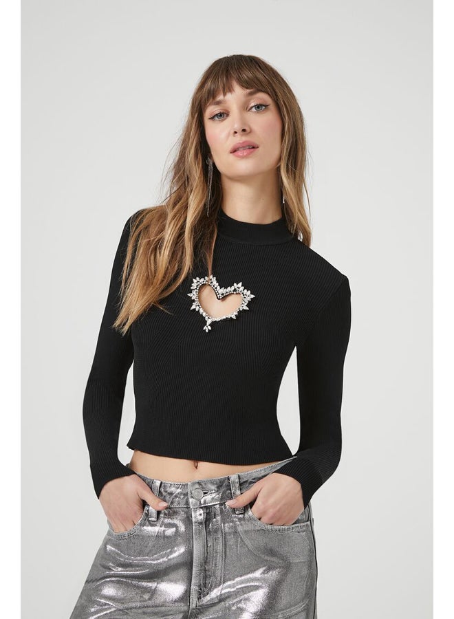 FOREVER 21 Heart Cutout Faux Gem Sweater - Image 2