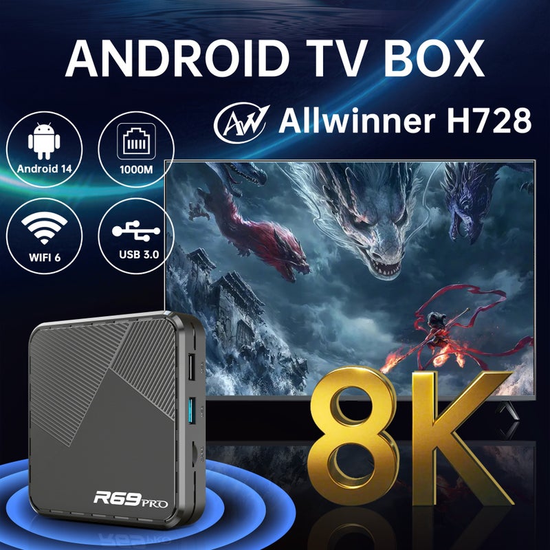 R69PRO الرائج من Allwinner H728 مع WIFI6 جهاز استقبال أندرويد 14 صندوق شبكة مشغل تلفزيون - Image 1