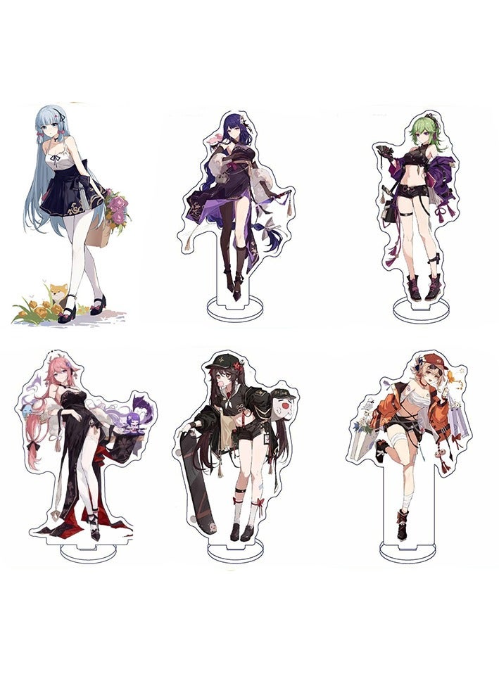 6 Pcs Genshin Impact Stand Figure Acrylic Ornaments Stand Model Collections Peripheral Statue Card Series Transparent Figure Model Decoration Collection Desk Decor Toys Cute  - Image 1