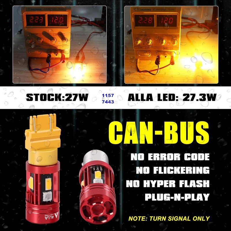 Alla Lighting CAN Bus T20 7440 7443 LED Bulbs Amber Yellow Turn Signal Lights - Image 2