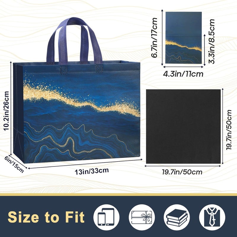 13" Large Gift Bags with Tissue Paper, 2 Pack Reusable Non-woven Gift Bags with Handles (Black, Blue) - Image 2