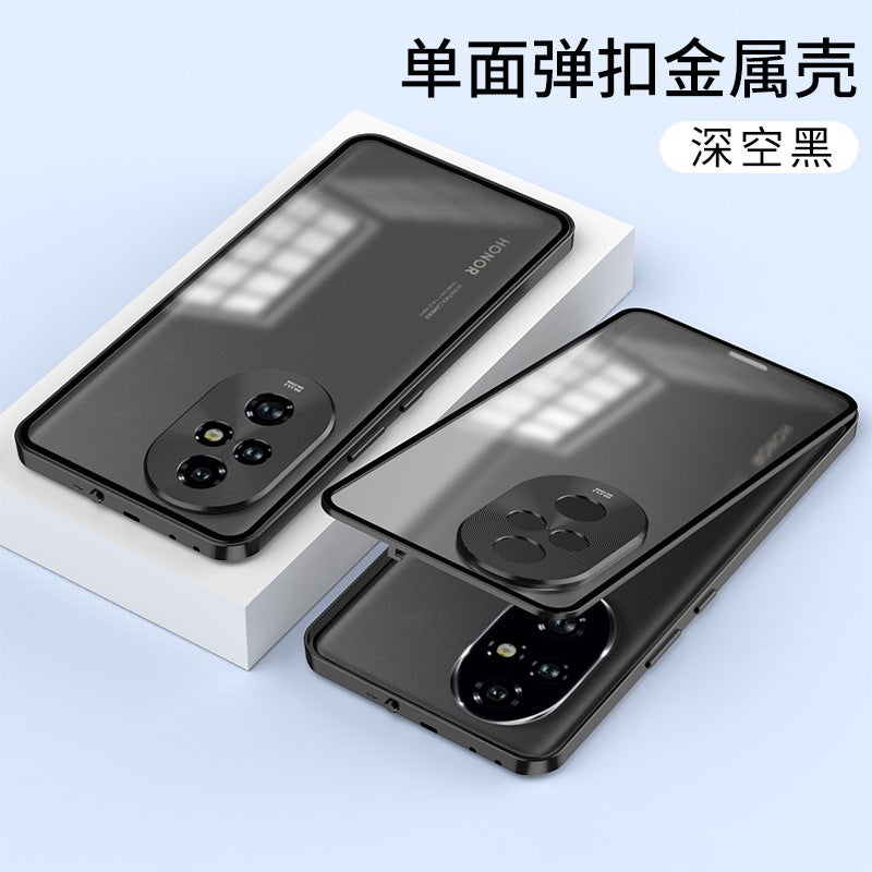 Cross-Border Applicable Honor 400Pro Metal Frame Snap Buckle Single-Sided Frosted Back Panel Mobile Phone Case Honor Power Goggles - Image 1