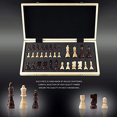 AMEROUS مجموعة شطرنج AMEROUS، لوحة شطرنج مطوية مغناطيسية خشبية قياسية 15"x15" مع قطع شطرنج مصنوعة من الخشب وفتحات تخزين للقطع - Image 3