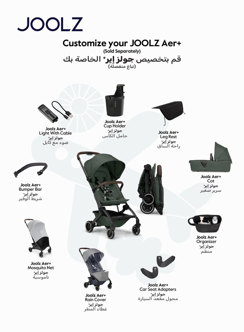 JOOLZ AER+ Lightweight Compact Travel Stroller One-Hand Quick Fold, XXL Sun Hood, Adjustable Recline, Ultra Durable, Comfortable & Travel-Friendly  Supports Up to 50 lbs â€“ Forest Green - Image 3