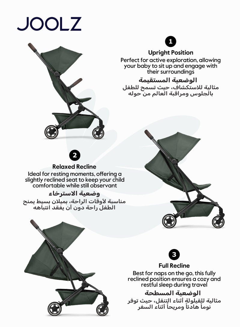 JOOLZ AER+ Lightweight Compact Travel Stroller One-Hand Quick Fold, XXL Sun Hood, Adjustable Recline, Ultra Durable, Comfortable & Travel-Friendly  Supports Up to 50 lbs â€“ Forest Green - Image 4