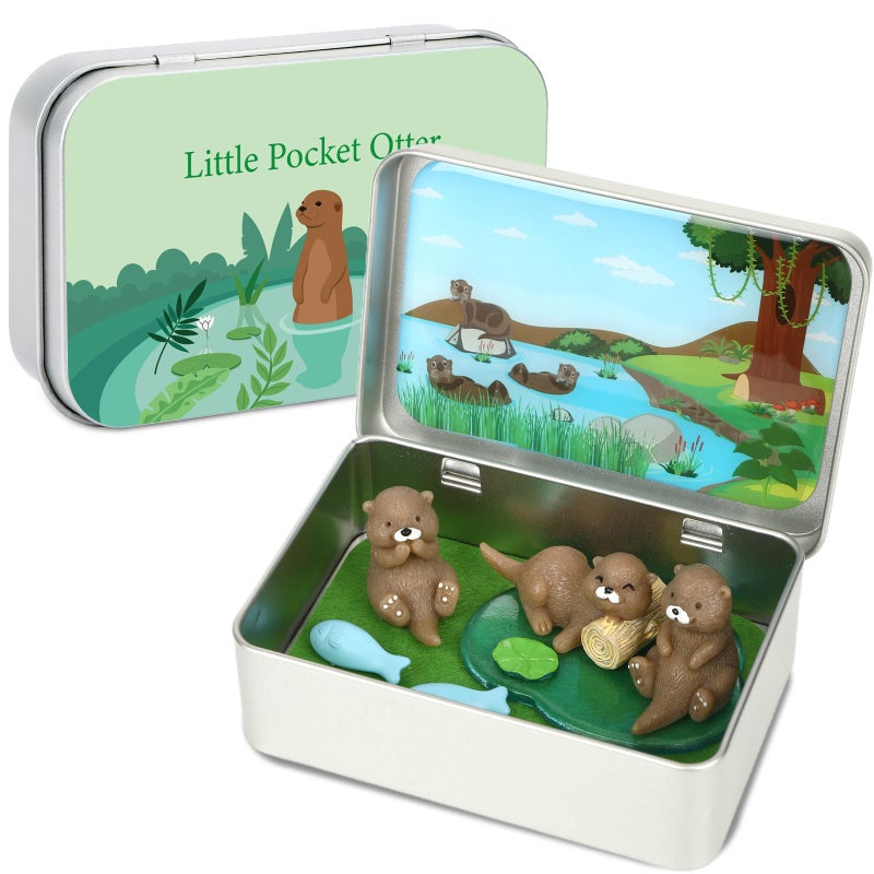JULEASEL Little Pocket Otter Cute Otter Friend in Tin Box Travel Buddy Gift for Kids Friends Coworkers - Image 2