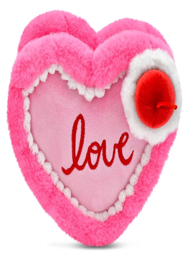 iscream Furry Plush Heart Cake Shaped Mini 8" x 6" Embroidered Accent Pillow - Image 1