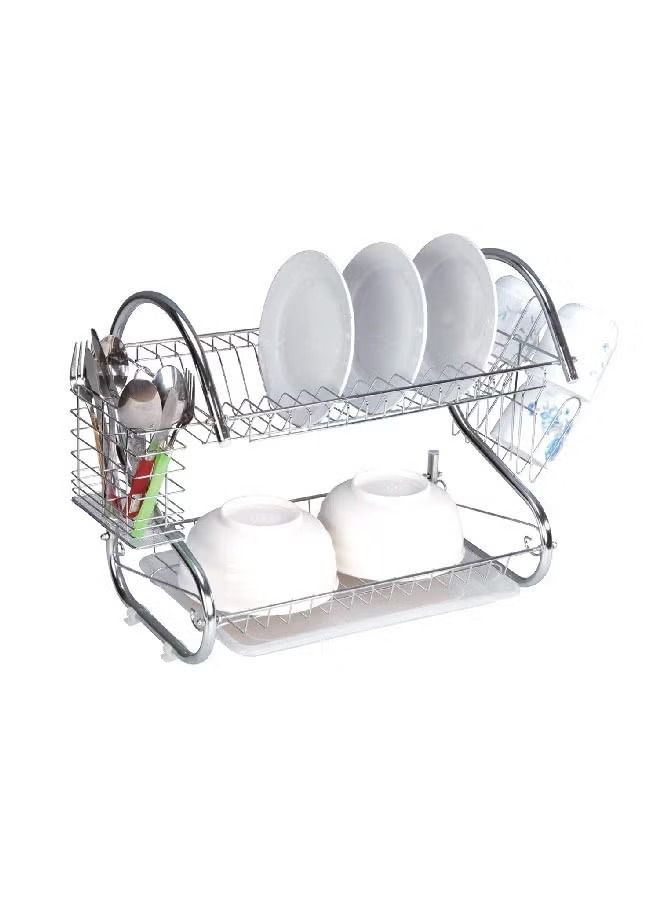 2-Shelf Dish Storage Rack Silver 45x11.5x26 cm