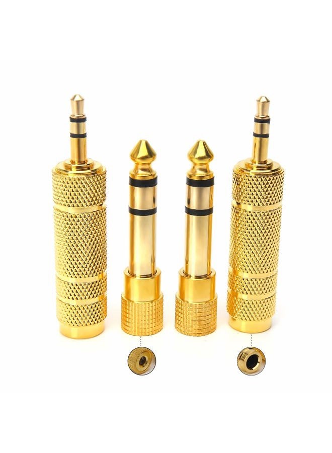 SiYear 3.5mm 1/8 inch TRS Plug to 6.35mm 1/4 inch Jack and 3.5mm Female to 6.35 Male Plug Gold Plated Set Audio Stereo Adapter Converter for Headphone, Microphone (4 -Pack) - Image 1