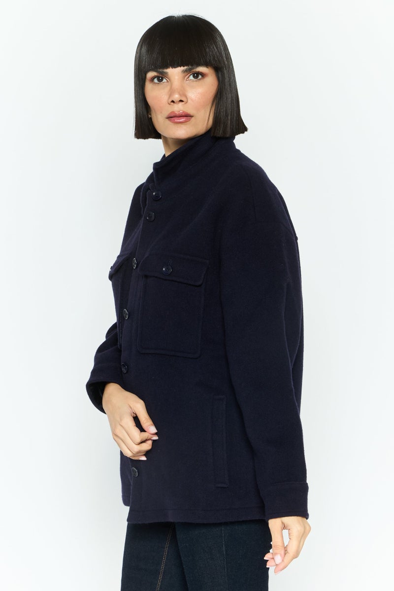 NAH/ Studio Women Solid Jacket Shirt, Navy - Image 3