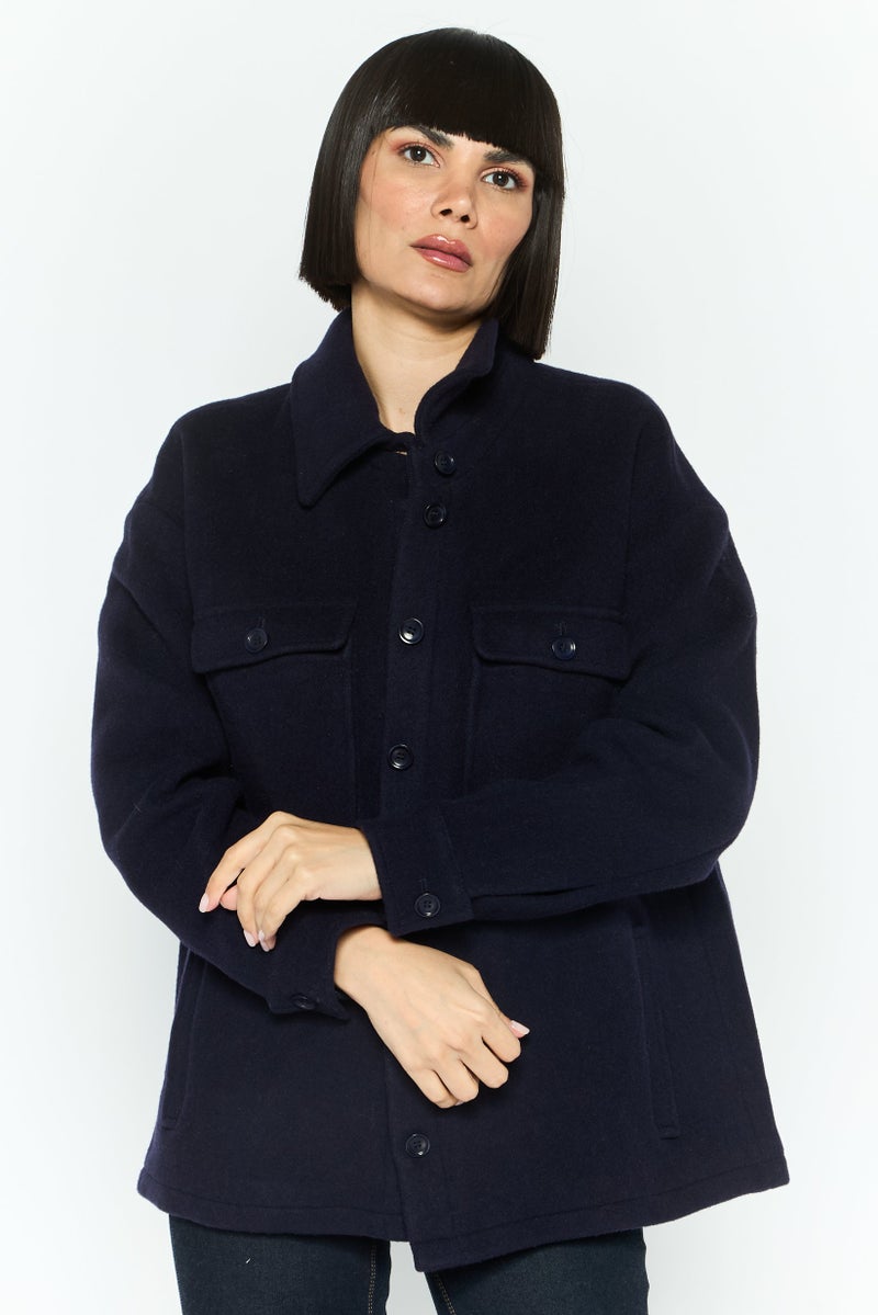 NAH/ Studio Women Solid Jacket Shirt, Navy - Image 1
