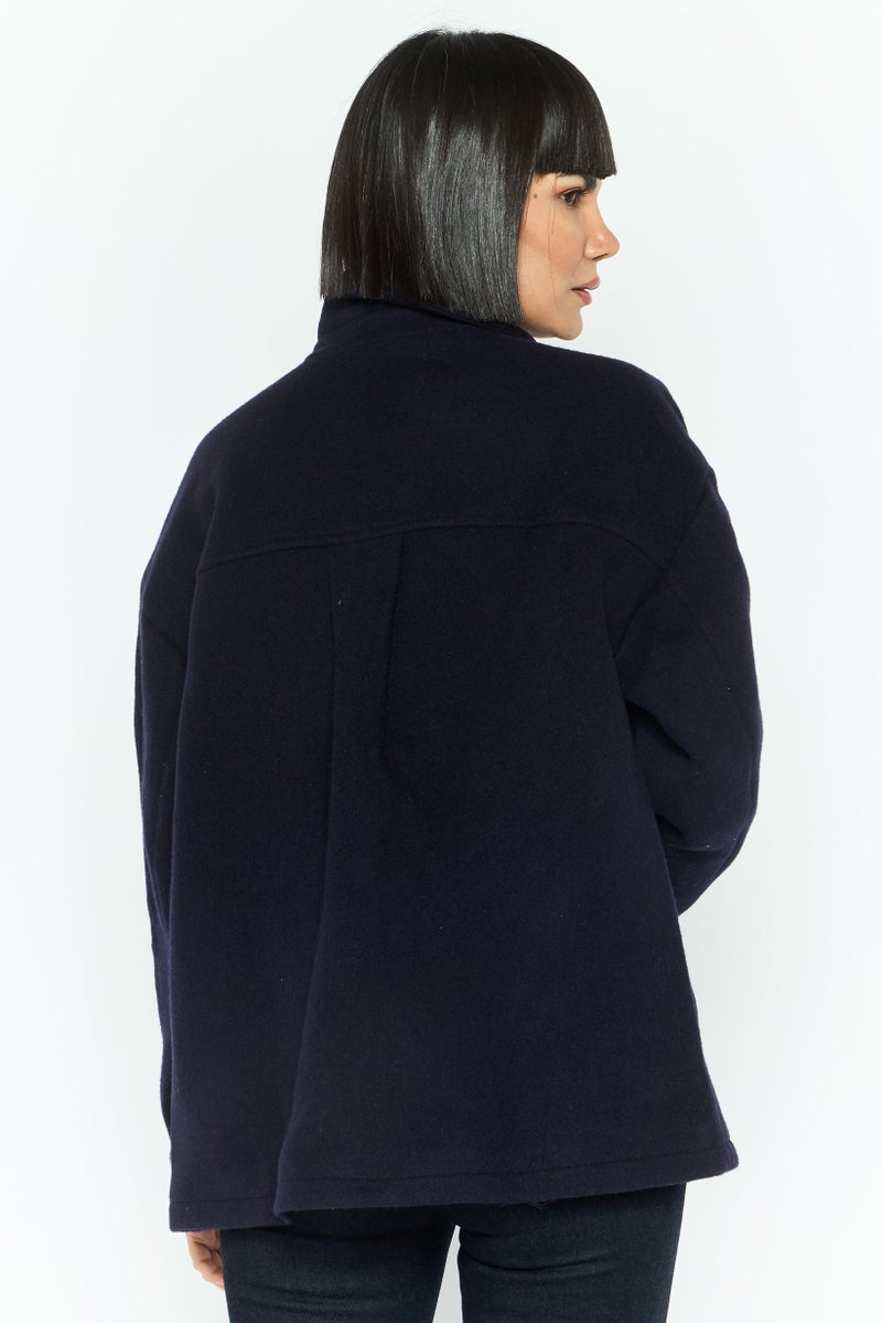 NAH/ Studio Women Solid Jacket Shirt, Navy - Image 4