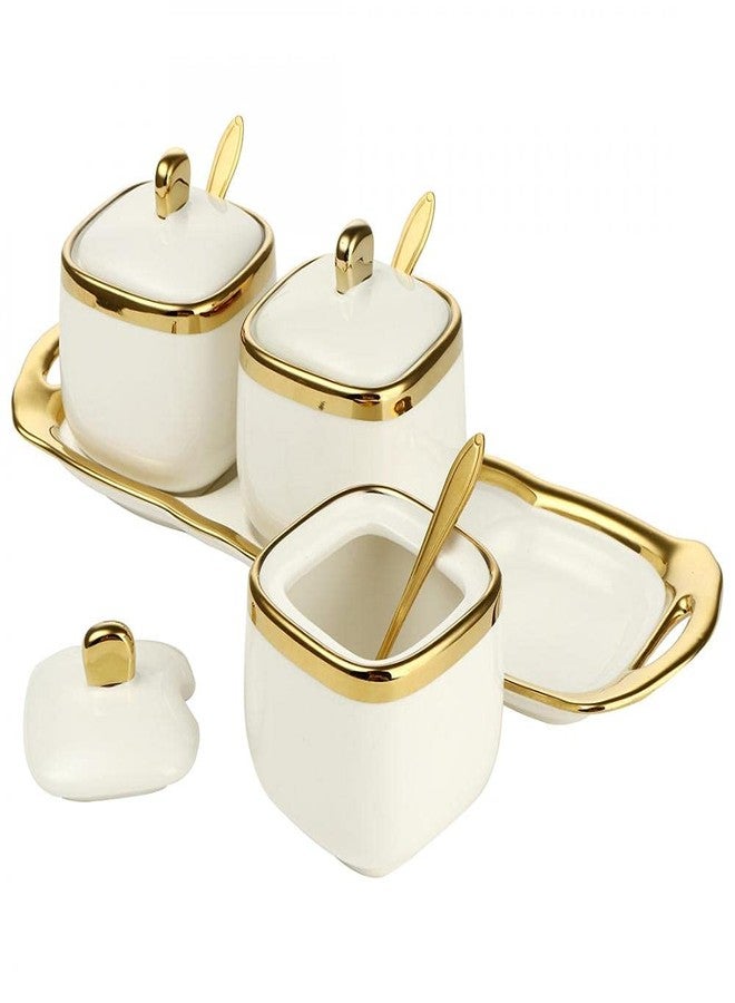 POSHOPS 3 pack Ceramic Sugar Bowls Set-Marble Porcelain Spice Jars Storage Containers Condiment Jar Spice Container with Spoons and Lids for Home and Kitchen (White) - Image 3