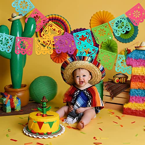 Qpout 2 Mexican Fiesta Party Decorations Banners, Felt Cinco de Mayo Decorations Banner, Day of The Dead Decor Papel Picado Banner, Dia De Los Muertos Garlands, Fiesta Birthday Baby Shower Flags - Image 5