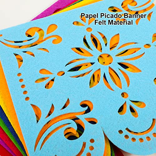 Qpout 2 Mexican Fiesta Party Decorations Banners, Felt Cinco de Mayo Decorations Banner, Day of The Dead Decor Papel Picado Banner, Dia De Los Muertos Garlands, Fiesta Birthday Baby Shower Flags - Image 3