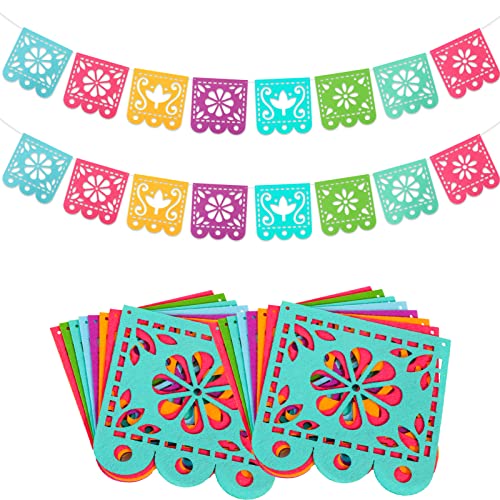 Qpout 2 Mexican Fiesta Party Decorations Banners, Felt Cinco de Mayo Decorations Banner, Day of The Dead Decor Papel Picado Banner, Dia De Los Muertos Garlands, Fiesta Birthday Baby Shower Flags - Image 1