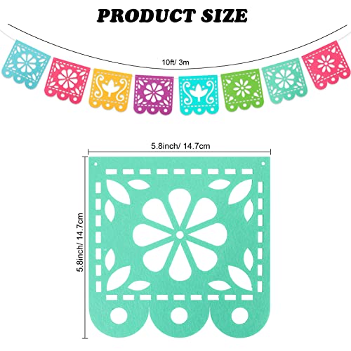 Qpout 2 Mexican Fiesta Party Decorations Banners, Felt Cinco de Mayo Decorations Banner, Day of The Dead Decor Papel Picado Banner, Dia De Los Muertos Garlands, Fiesta Birthday Baby Shower Flags - Image 2