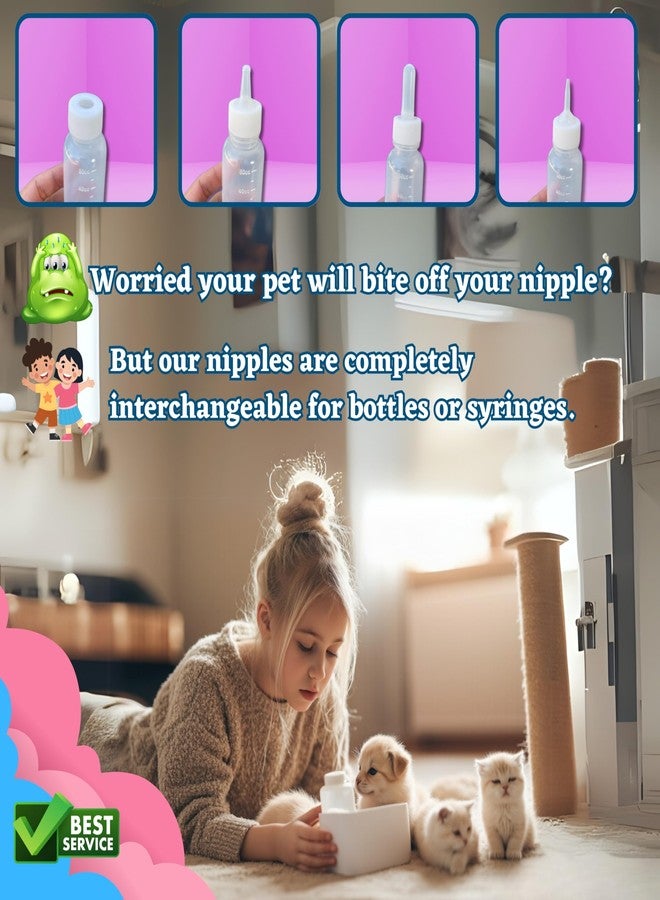 طقم تغذية للقطط والجراء حديثي الولادة، زجاجة رضاعة سعة 50 مل مع محقنة وحلمات سيليكون ناعمة، محقنة جرعات فموية وموزع أدوية، مستلزمات رضاعة خالية من مادة BPA للقطط والكلاب والأرانب والسناجب - Image 4