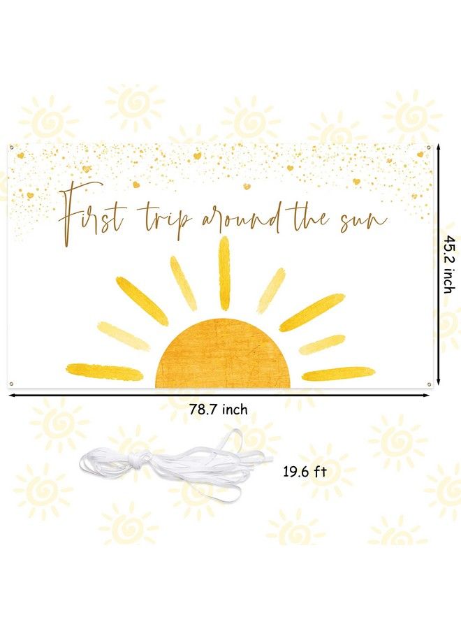 Boho Sun First Trip Around The Sun First Birthday Photography Backdrop Banner Muted Sunrise Wall Hanging Decor Sun Theme 1St Birthday Party Photo Background Decoration Supplies For Boys Girls - Image 3