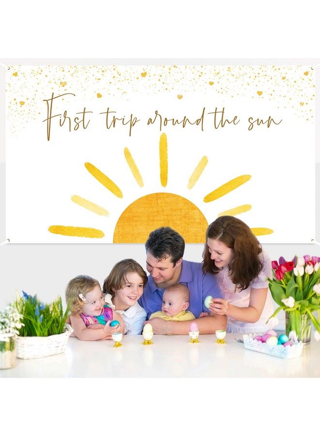 Boho Sun First Trip Around The Sun First Birthday Photography Backdrop Banner Muted Sunrise Wall Hanging Decor Sun Theme 1St Birthday Party Photo Background Decoration Supplies For Boys Girls - Image 5