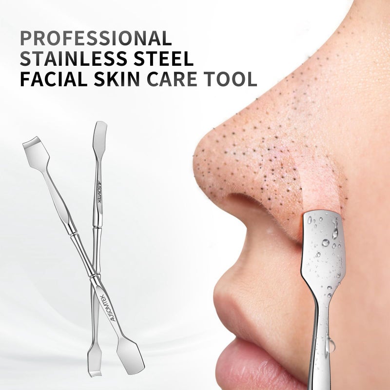 AUSOMTEK Blackhead Remover Tool, Pore Cleaner & Comedone Extractor Face Spatula, Professional Stainless Steel Whitehead & Pimple Extractor Tool for Facial Skin Care with Cyan PU Case - Image 4