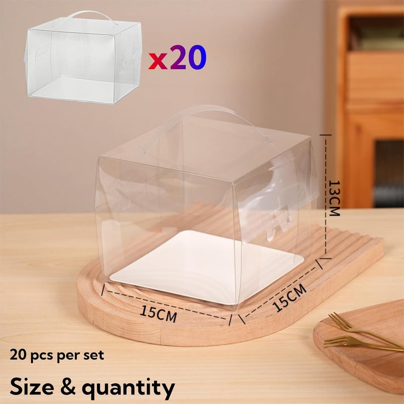 JDLYEVER Clear Cake Boxes, 20-Piece Set of 5-Inch Transparent Plastic Cake Boxes with Base & Handle, for Mousse Cakes, Cupcakes, Muffins, Cookies - Size 15x15x13 cm, Scratch-Resistant Protective Film - Image 4