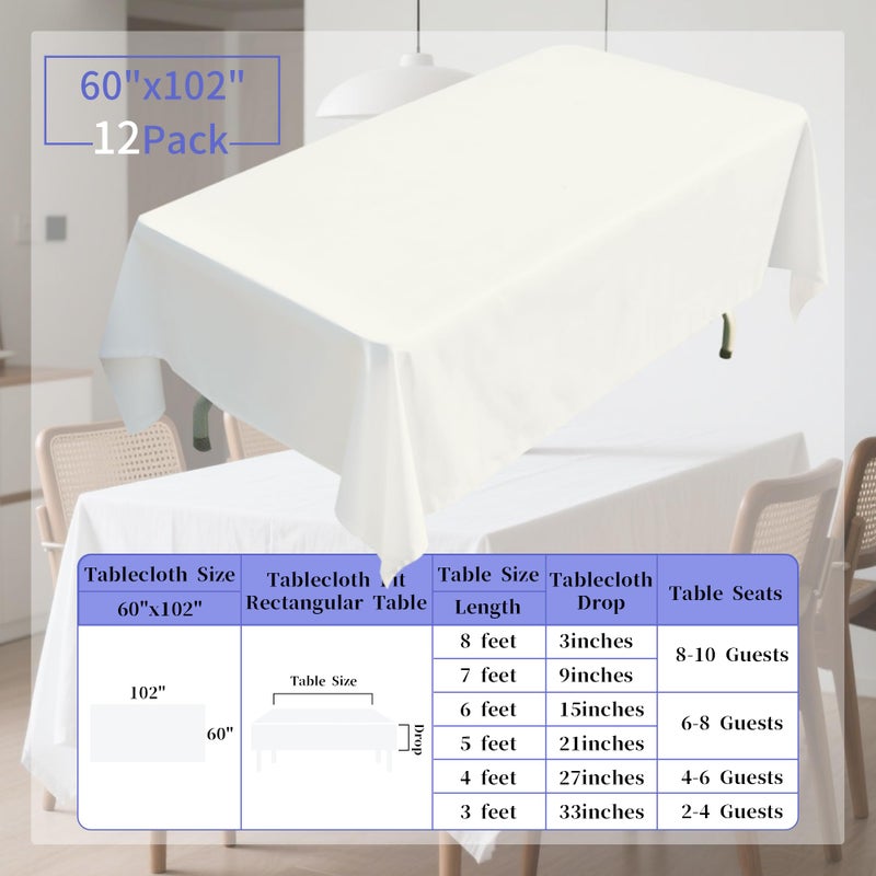 BIGTONE 12 Pack Ivory Rectangle Tablecloth 60 x 102 Inch, Cross Ribbon Packing Reusable Table Clothes for 6 Foot Tables, Wrinkle Resistant Polyester Fabric Table Cover for Wedding, Party, Banquet - Image 3
