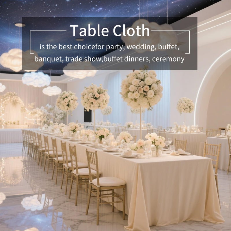 BIGTONE 12 Pack Ivory Rectangle Tablecloth 60 x 102 Inch, Cross Ribbon Packing Reusable Table Clothes for 6 Foot Tables, Wrinkle Resistant Polyester Fabric Table Cover for Wedding, Party, Banquet - Image 2
