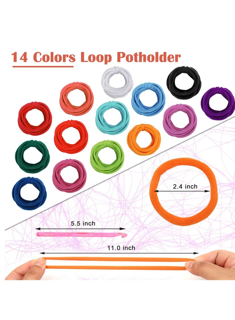 KASTWAVE Loom Potholder, 14 Colors Elastic Potholder Loom Loops Weaving Loom Loops, Weaving Loom Kit Toys with 2 Pcs Crochet Hooks for Kids and Adults, for DIY Crafts Supplies (336 Pieces) - Image 4