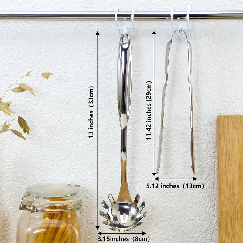 Pleafind Spaghetti Spoon and Spaghetti Tong 2Piece Set 13Inch NonStick Spaghetti Fork and 9Inch Kitchen Tong Easy Storage and Cleanup Ergonomic Design stainless steel Silver - Image 2