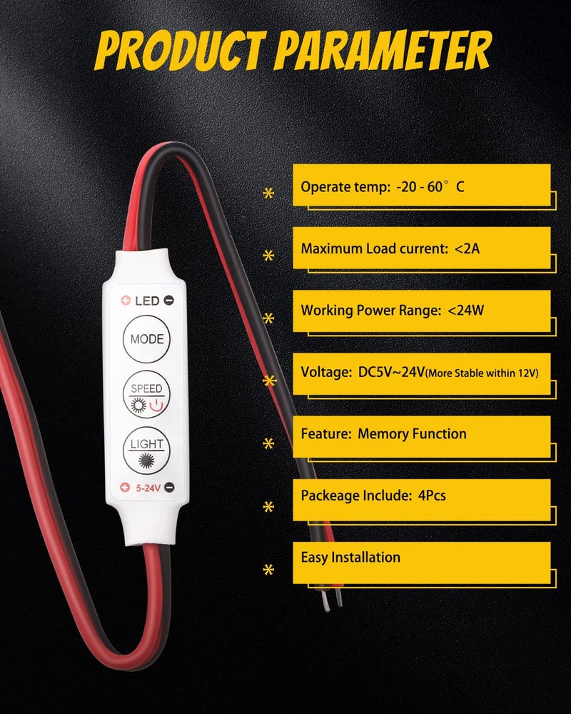 YM EBright YM E-Bright LED Flash Strobe Controller for LED Strip Light Bulb Flasher Module Compatible with Car, Boat, Household DC 5V~24V Memory Function (Pack of 4) - Image 4