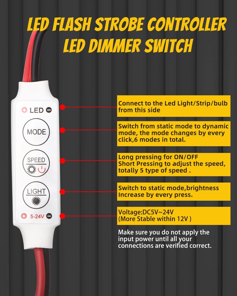 YM EBright YM E-Bright LED Flash Strobe Controller for LED Strip Light Bulb Flasher Module Compatible with Car, Boat, Household DC 5V~24V Memory Function (Pack of 4) - Image 5