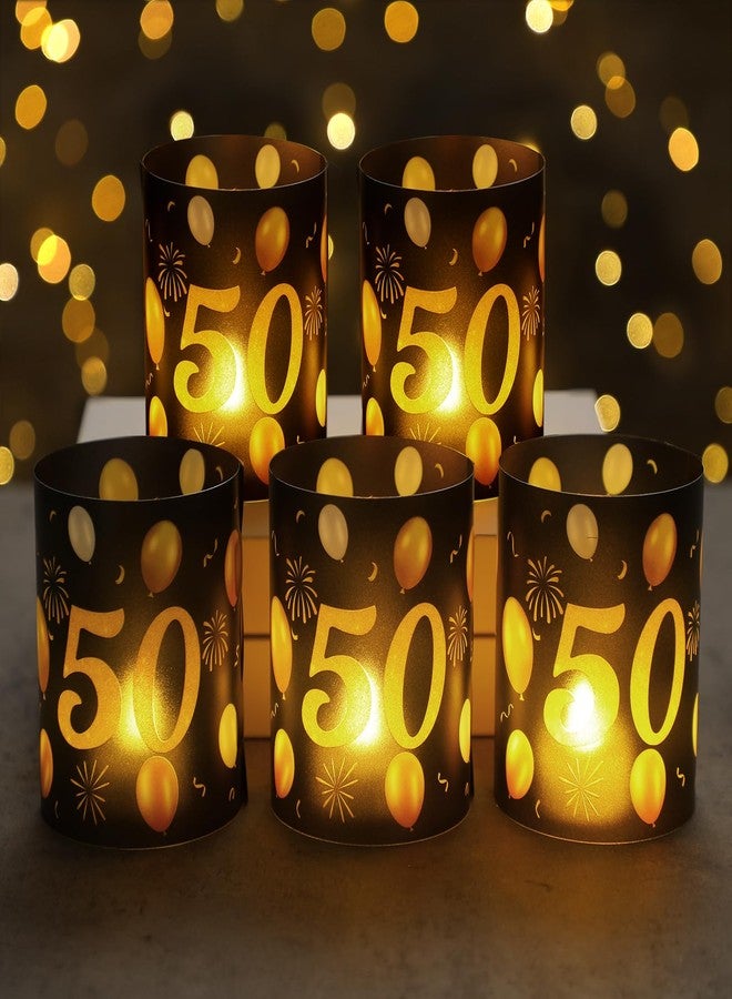Kittmip 10 Sets 50th Happy Birthday Centerpieces for Table Black and Gold Birthday Decorations Lantern Boxes with Tea Lights Candles Centerpieces for Men Women 50th Party Supplies - Image 1