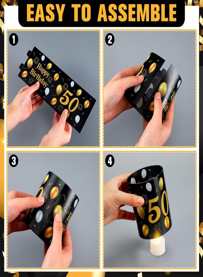 Kittmip 10 Sets 50th Happy Birthday Centerpieces for Table Black and Gold Birthday Decorations Lantern Boxes with Tea Lights Candles Centerpieces for Men Women 50th Party Supplies - Image 5