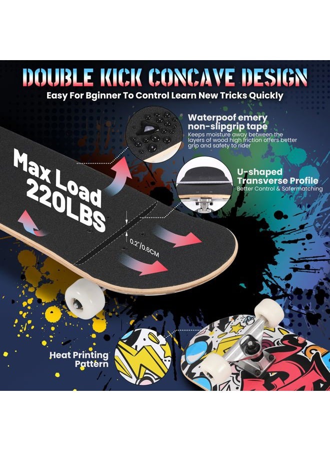ANYFUN Pro Complete Skateboards for Beginners Girls Boys Kids Youths Teens Adults 31"x8" Skate Boards 7 Layers Canadian Maple Double Kick Deck Concave Longboard (Candy) - Image 5