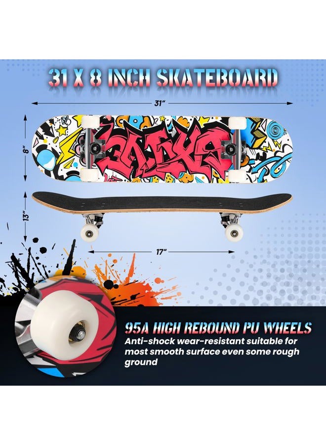 ANYFUN Pro Complete Skateboards for Beginners Girls Boys Kids Youths Teens Adults 31"x8" Skate Boards 7 Layers Canadian Maple Double Kick Deck Concave Longboard (Candy) - Image 2