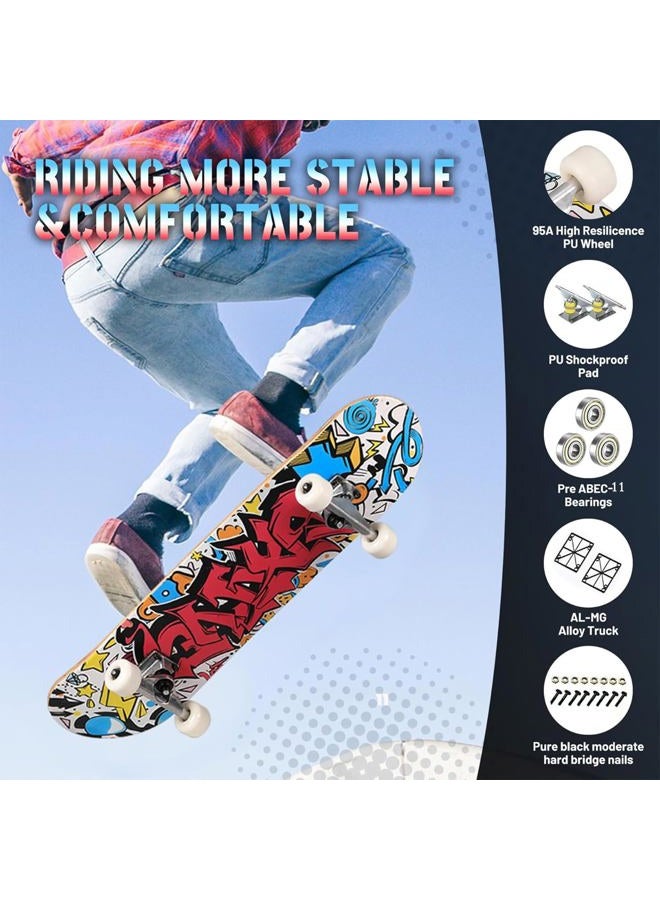 ANYFUN Pro Complete Skateboards for Beginners Girls Boys Kids Youths Teens Adults 31"x8" Skate Boards 7 Layers Canadian Maple Double Kick Deck Concave Longboard (Candy) - Image 3