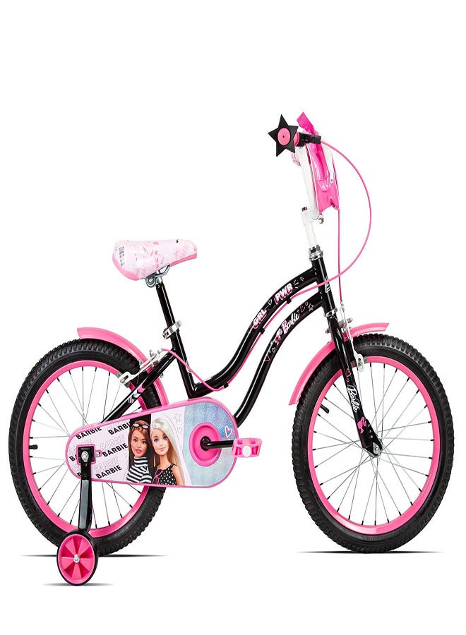 Spartan Barbie Power Kids Bike| 18 Inch Wheel Size With Training Wheels | Single Speed | Black Color - Image 1