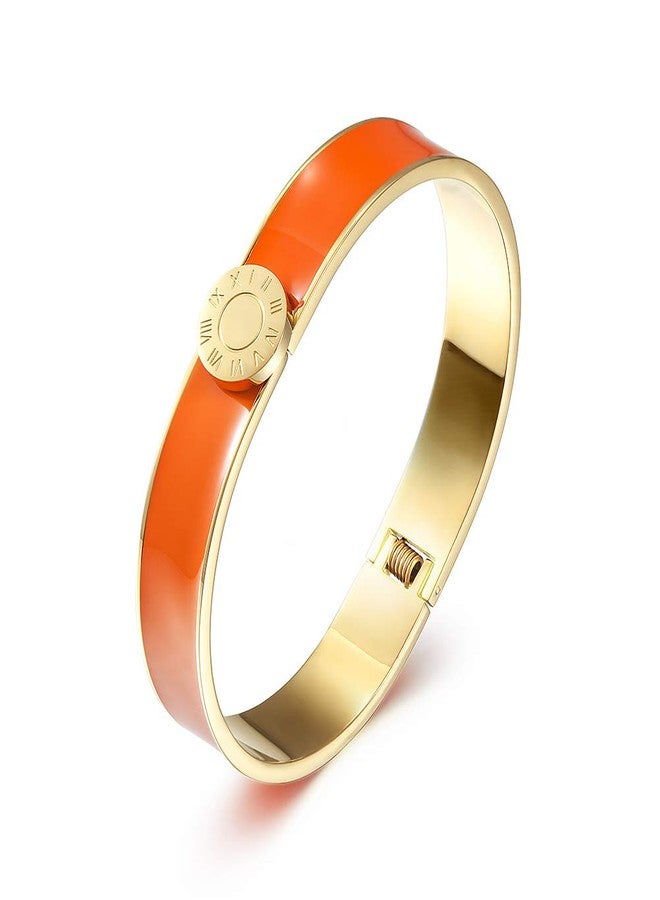CIUNOFOR Enamel Bracelet for Women, 7.5" Inner Circ.Vintage Pop-Art Colorful Cuff Bangle, Stainless Steel Gold Plate Wide Band, Handmade Jewelry, Magma - Image 1