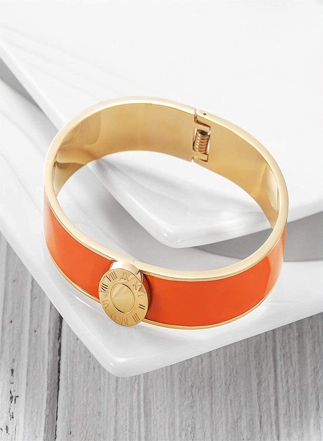 CIUNOFOR Enamel Bracelet for Women, 7.5" Inner Circ.Vintage Pop-Art Colorful Cuff Bangle, Stainless Steel Gold Plate Wide Band, Handmade Jewelry, Magma - Image 3