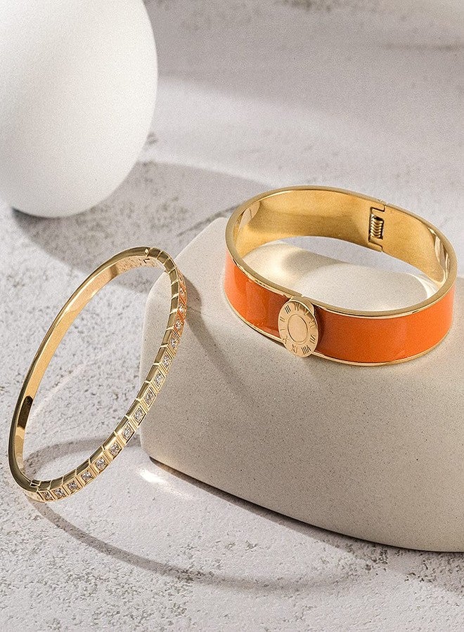CIUNOFOR Enamel Bracelet for Women, 7.5" Inner Circ.Vintage Pop-Art Colorful Cuff Bangle, Stainless Steel Gold Plate Wide Band, Handmade Jewelry, Magma - Image 5