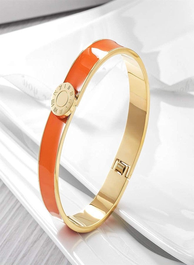 CIUNOFOR Enamel Bracelet for Women, 7.5" Inner Circ.Vintage Pop-Art Colorful Cuff Bangle, Stainless Steel Gold Plate Wide Band, Handmade Jewelry, Magma - Image 4